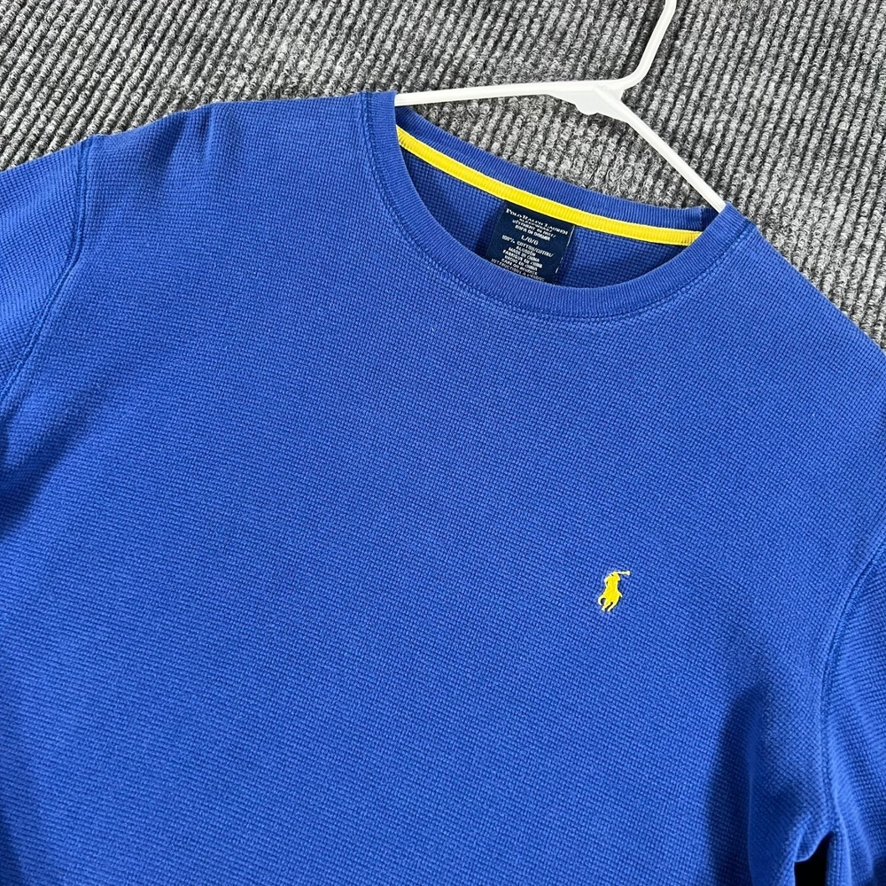 Polo Ralph Lauren Thermal Sleep Shirt Mens Large Blue Long Sleeve Crew Casual